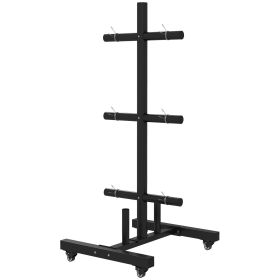 Soozier Olympic Weight Plate Rack Holder 2 inch Plates Bars 440lbs with Wheels Clamps
